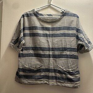 Zara Blue / White Striped Short Sleeve Top